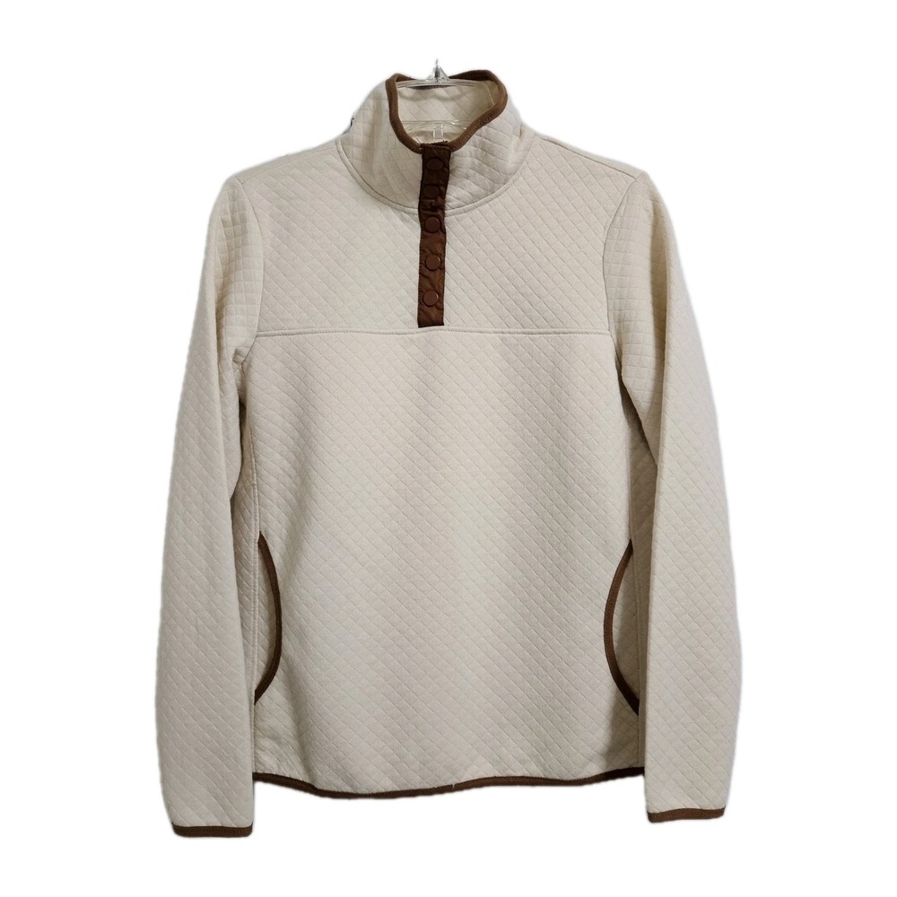 Jones New York Quilted Pullover Sweatshirt Womens Med 1/4 Snap Mock Neck Pockets